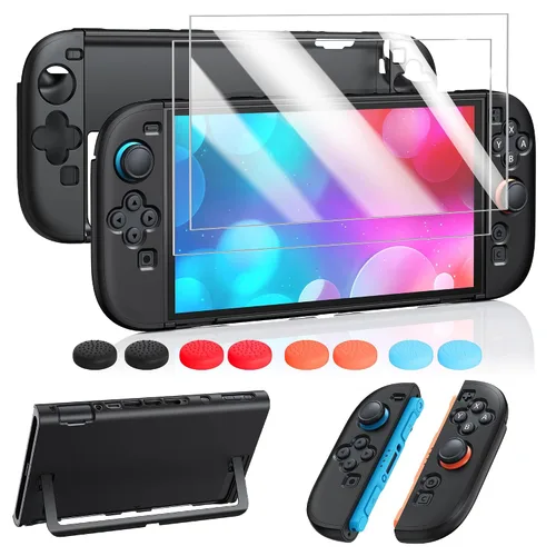 Vista 13 de FYOUNG Protective Case for Switch, Slim Hard Shell for Switch Accessories, Scratch&Shock Protection Cover with Screen Protector, 8 Thumb Grip(Clear