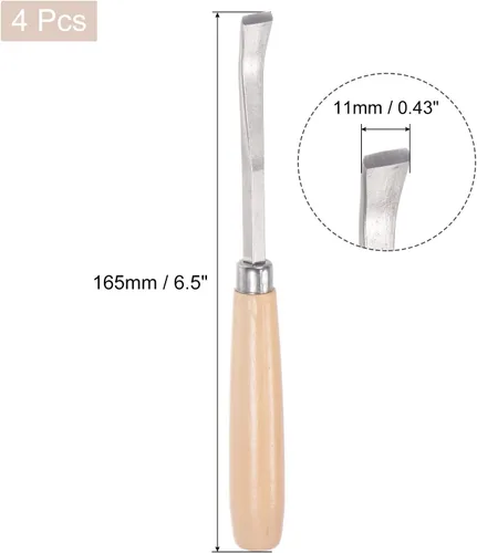 Vista 2 de uxcell Cuchillo para tallar cinceles de madera, 0.394 in cromado 45 # acero al carbono curvada punta recta herramienta de mano para carpintería