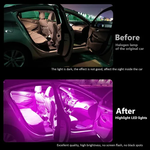 Vista 4 de Jeseny Bombilla LED rosa para interior de coche, paquete de 3, 24