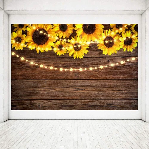 Vista 6 de Telones de fondo de madera de girasol de 7 x 5 pies para fotografía, rústico, inauguración de la casa, baby shower, cumpleaños, verano, boda, tira