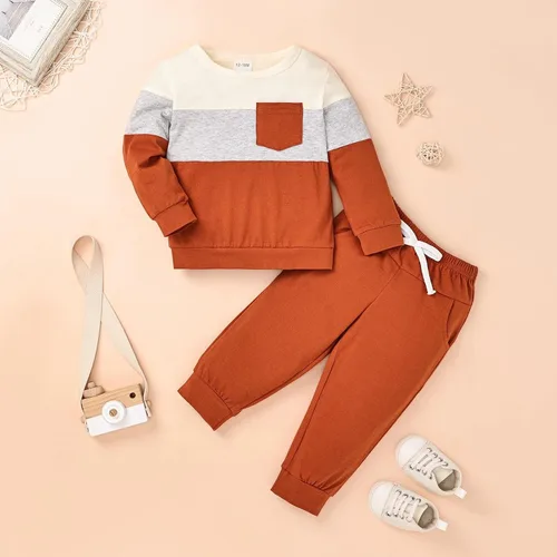 Vista 2 de Ropa de otoño e invierno para bebé, trajes de niño pequeño, sudadera de manga larga, sudadera de retazos y pantalones, 2 piezas, 12 meses a 5 años