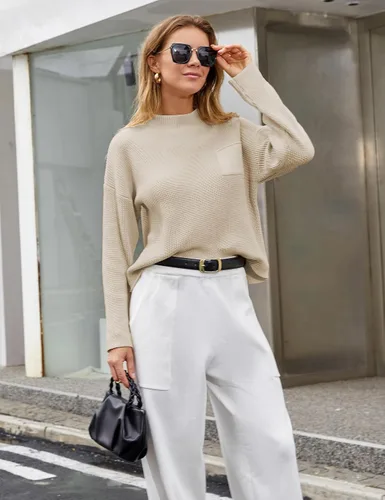 Vista 6 de Tanming Conjunto de 2 piezas para mujer, suéter de manga larga, parte superior de punto, pantalones deportivos