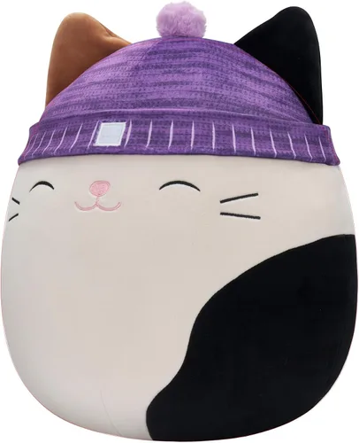 Vista 2 de Squishmallows Gato original de 14 pulgadas Cam Calicó con sombrero morado - Peluche oficial de Jazwares grande y ultrasuave