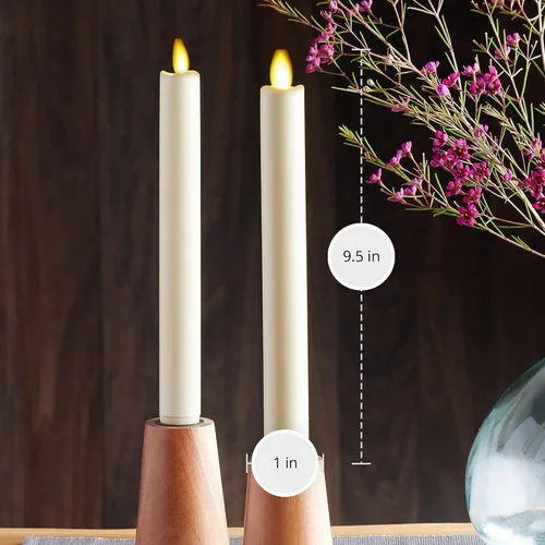 Vista 2 de Luminara Velas cónicas de color marfil parpadeantes sin llama, llama de luz LED cálida, 2 pilas AA, decoración para centros de mesa de comedor