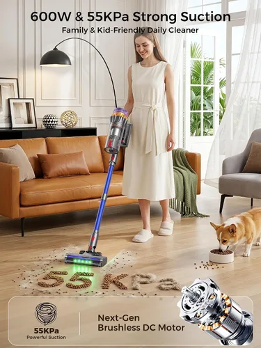 Vista 2 de Cordless Stick Vacuum Cleaner, 600W 55Kpa 70Mins for Home, Pet Hair, Carpet Blue