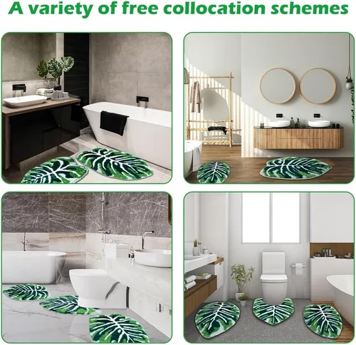 Vista 7 de Alfombras de Baño 17" x 24" Extra Suaves Verde Pequeña Alfombra de Baño Antideslizante Lavable a Máquina 3D con Mechones Bonita Alfombra de Hojas