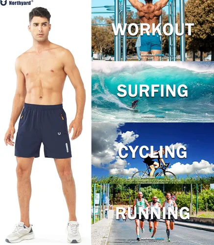 Vista 5 de NORTHYARD - Pantalones cortos deportivos para correr para hombres, ligeros, de secado rápido, 7, 5 o 9 pulgadas, para senderismo, deportes, gimnasio