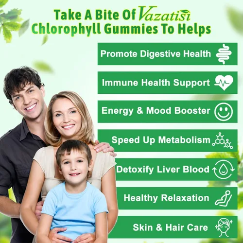 Vista 5 de Gomitas de clorofila – Super Green 13 en 1 con Ashwagandha Vitamina C Zinc y Cobre para Olor Corporal, Energía de la Piel Desodorante de Apoyo