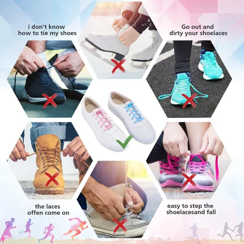 Vista 5 de Xuhal 24 pares de cordones elásticos para zapatos, sin atar, para niños y adultos, cordones elásticos para zapatos, sin atar, con hebillas