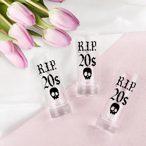 Vista 7 de JUSTOTRY Vaso de chupito de 30 cumpleaños – RIP 20s 2oz vaso de chupito de 2 onzas, mejor regalo de 30 cumpleaños, idea de regalo para mujeres 30