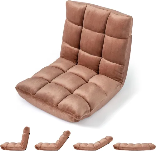 Vista 30 de Giantex Silla plegable de suelo con soporte para el respaldo, 14 posiciones ajustables, cama acolchada, sillón reclinable, sillas de video para Negro