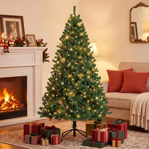 Vista 13 de 4.5 Ft Artificial Green Christmas Tree for Holiday Home Decor Classic Full hinged evergreen spruce tree with realistic flame-retardant branch tips