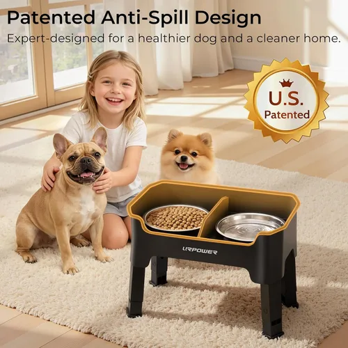 Vista 2 de URPOWER Cuencos elevados para perros a prueba de desorden, diseño de protección contra salpicaduras de pared alta, soporte elevado de 4 alturas