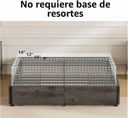 Vista 5 de LIKIMIO Base de cama Queen con 4 cajones de almacenamiento, color gris Gris carbón