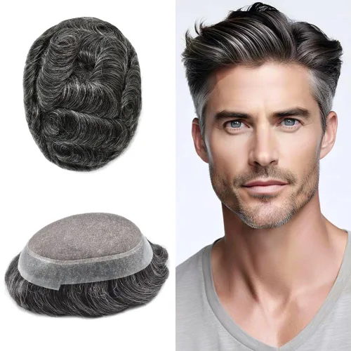 Vista 29 de Toupee For Men Hair Piece Fine Mono Hair System For Men Human Hair Mens Toupee Hair Piece For Men Hair Replacement Protesis Capilar 8x10 Medium