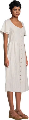 Vista 4 de Lands' End Vestido midi de lino con botones frontales para mujer