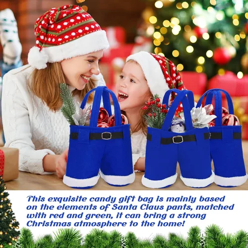 Vista 5 de Aliceset 24 Bolsas de Dulces de Navidad con Asa, Bolsas de Regalo con Diseño de Pantalones de Santa, Canasta de Golosinas Navideñas, Portavinos