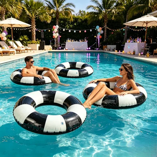 Vista 9 de Flotadores de piscina a rayas de 32 pulgadas para adultos, paquete de 3 flotadores inflables de piscina - Flotador de piscina de verano para adultos