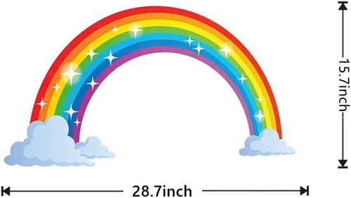 Vista 6 de Calcomanías de pared de arco iris con nubes, calcomanías de pared extraíbles para niños, guardería, dormitorio, sala de estar, decoración de pared
