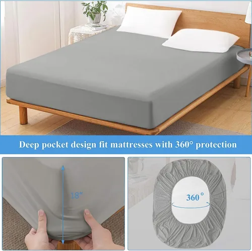 Vista 4 de Protector de colchón impermeable de tamaño individual - Funda ajustada para colchón, silenciosa, transpirable y lavable a máquina con bolsillos