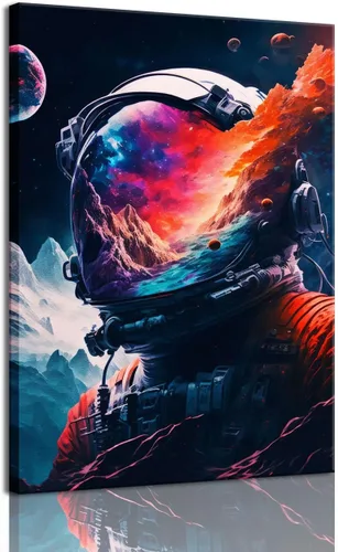 Vista 9 de Arte de pared de astronauta abstracto divertido póster de astronauta colorido universo fantástico pintura espacial impresiones surrealismo planetas