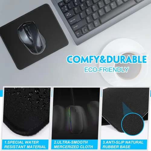 Vista 6 de Xuhal 6 alfombrillas de mouse a granel de 0.118 pulgadas con base de goma antideslizante cosida impermeable, alfombrilla de mouse a granel