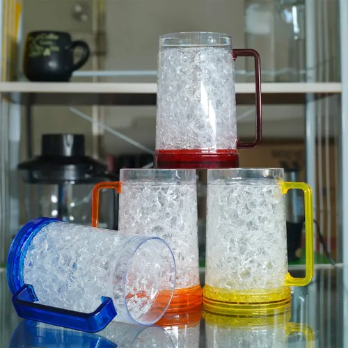 Vista 2 de Vasos para beber, tazas de cerveza de gel de doble pared, tazas de hielo para congelador, 16 onzas, taza de cerveza de plástico de enfriamiento