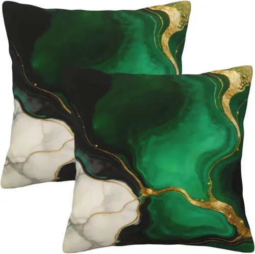 Vista 10 de Yobvec Juego de 2 fundas de almohada de 18 x 18 pulgadas, color negro dorado y gris, fundas de cojín decorativas de mármol abstracto, decoración