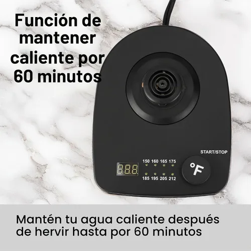 Vista 6 de Hervidor Eléctrico de 1.0 L de 1500 W con Pico de Ganso - Interior de Acero Inoxidable - Ebullición Rápida - Apagado Automático, Protección Contra
