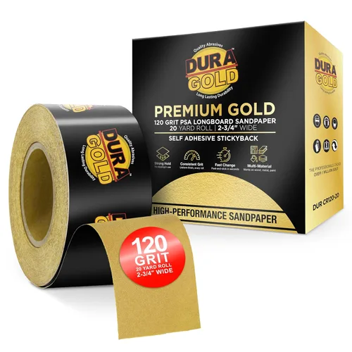 Vista 7 de Dura-Gold Papel de lija Longboard PSA 40 grano dorado premium, rollo de 10 yardas, 2-3/4" de ancho, autoadhesivo con respaldo pegajoso, rollo