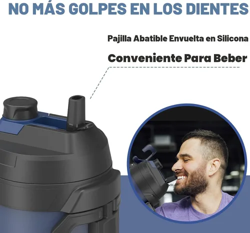 Vista 4 de Zukro Jarra de agua de 1 galón, botella de agua grande con aislamiento de triple pared de un galón con popote y boquilla, mantiene el frío 48 horas