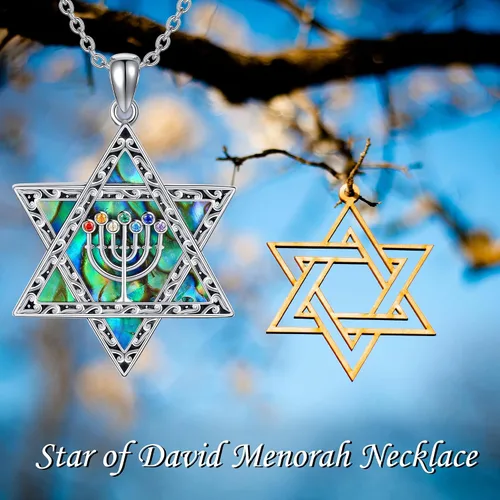 Vista 5 de URONE Star of David Necklace Sterling Silver Star of David Abalone ShellMoss Agate Pendant Necklace Jewish Star Jewelry Gifts for Women