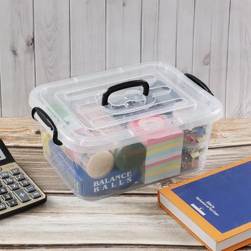 Vista 6 de Quickquick - Caja de plástico de 8 L con asa, contenedores de almacenamiento transparentes, paquete de 2 Bolsa de contenedores apilable con tapa