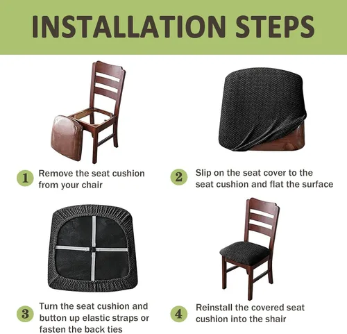 Vista 6 de Fundas de asiento de terciopelo para sillas de comedor, fundas elásticas para sillas de comedor, fundas de asiento elásticas con lazos para comedor