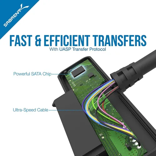 Vista 6 de SABRENT Adaptador USB 3.1 (Tipo A) a SSD / Disco Duro SATA de 2.5 pulgadas [Optimizado para SSD, compatible con UASP SATA III] (EC-SS31)