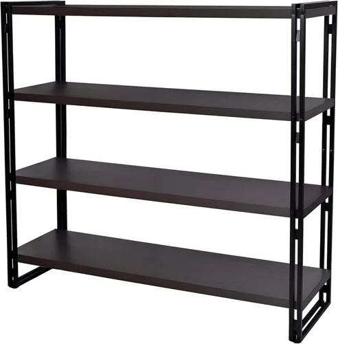 Vista 5 de Estantería industrial de madera rústica y metal de 3 niveles (gris oscuro, 3 niveles)