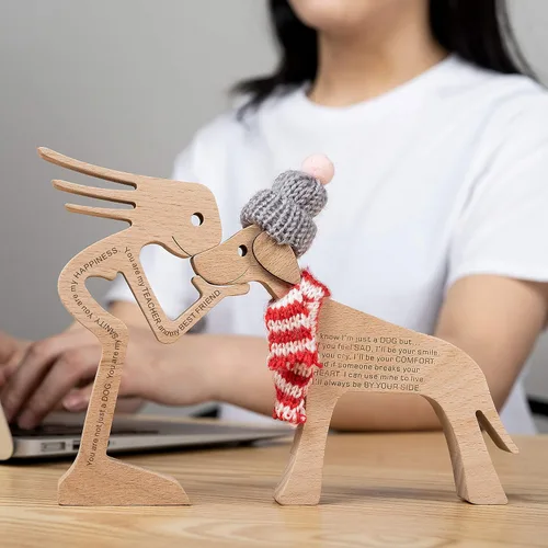 Vista 6 de Estatuas personalizadas de madera con nombre grabado, esculturas de humanos y perros