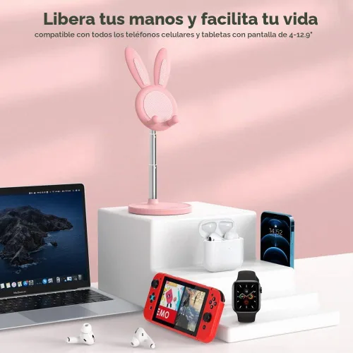 Vista 4 de OATSBASF Soporte ajustable para teléfono celular, soporte ajustable para teléfono con diseño de conejo, soporte para teléfono Kawaii, compatible