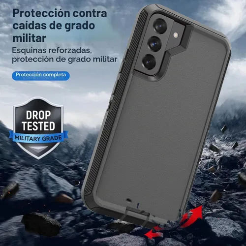 Vista 4 de YmhxcY Funda S22, funda para Galaxy S22, funda duradera de 3 capas a prueba de caídas, protección contra caídas, funda de goma sólida mate