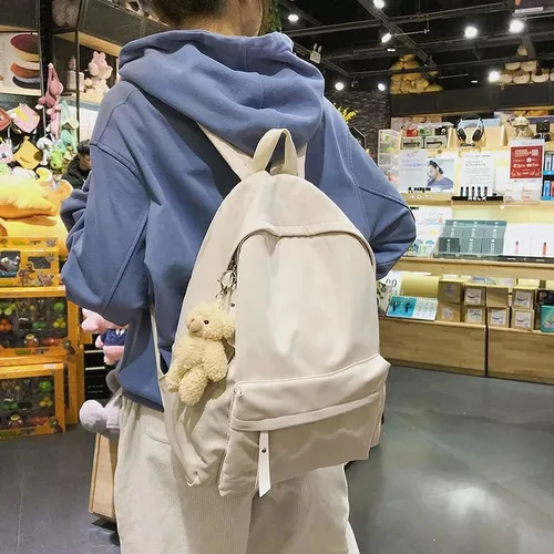 Vista 6 de CYee Cutecore - Mochila estética con colgante de oso, mochila para libros de preparación, suministros escolares, mochila de regreso a clases, Rojo
