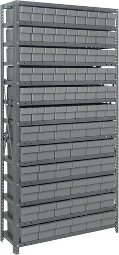 Vista 573 de Quantum QSBU-245BK Heavy Duty Shelving Unit with (7) Shelves and (24) QUS245 Black Bins for Garage Warehouse Storage Distribution 400 lb Load