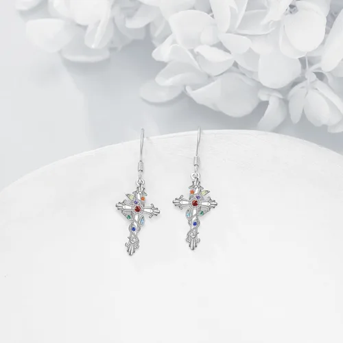 Vista 3 de POPLYKE Aretes celtas de 7 chakras de plata de ley 925 con nudo celta, aretes de aro para mujer, regalos de joyería