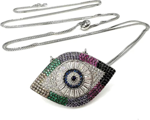 Vista 10 de Collar de amuleto de la suerte SIFRIMANIA con colgante de ojo maligno, longitud ajustable y vibrantes piedras de circonita cúbica para buena suerte
