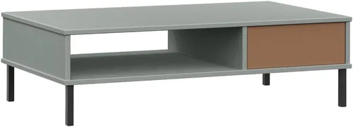 Vista 8 de Grey Solid Pine Wood Coffee Table, 21.7x39.4x11.4 in Metal Low Living Room Table with Storage Drawer, Industrial Style Mesa de Centro para Sala