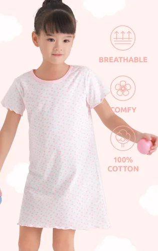 Vista 4 de BANGSAUR Conjunto de vestido de algodón para niña, vestido de princesa con estampado de corazón, 2 unidades, vestido casual para niña de 3 a 12 años