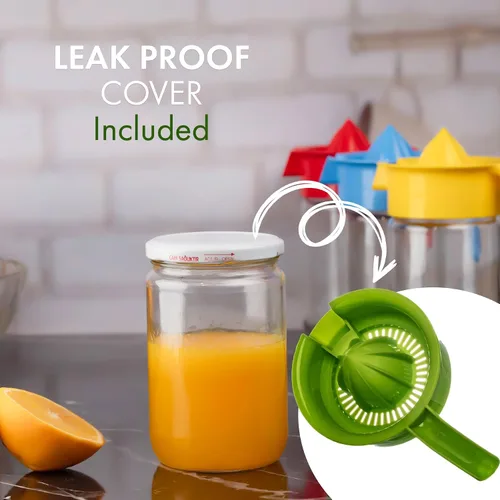 Vista 5 de Exprimidor de limón de vidrio, exprimidor pequeño de pomelo y cítricos, extractor manual con mango y boquilla de vertido, sin BPA y sin plomo, Verde
