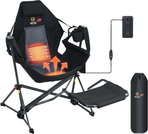 Vista 9 de Nice C Hamaca mecedora silla de camping (1, negro con reposapiés) Respaldo alto, con soporte, reposapiés, portavasos, bolsillo lateral, resistente