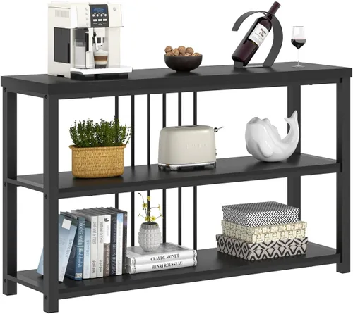 Vista 8 de FOLUBAN Mesa de entrada, moderna mesa consola de sofá con estante de almacenamiento de 3 niveles para sala de estar, pasillo, vestíbulo, roble negro