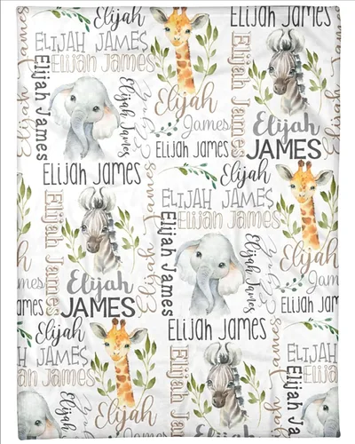 Vista 23 de NAZENTI Manta de bebé de elefante personalizada, manta de bebé niña personalizada con nombre y floral, regalo para niñas y niños, recién nacidos