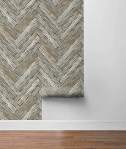 Vista 2 de Rocklin, Chevron Wood - Rollo de papel tapiz para despegar y pegar (18 x 20.5 pulgadas)